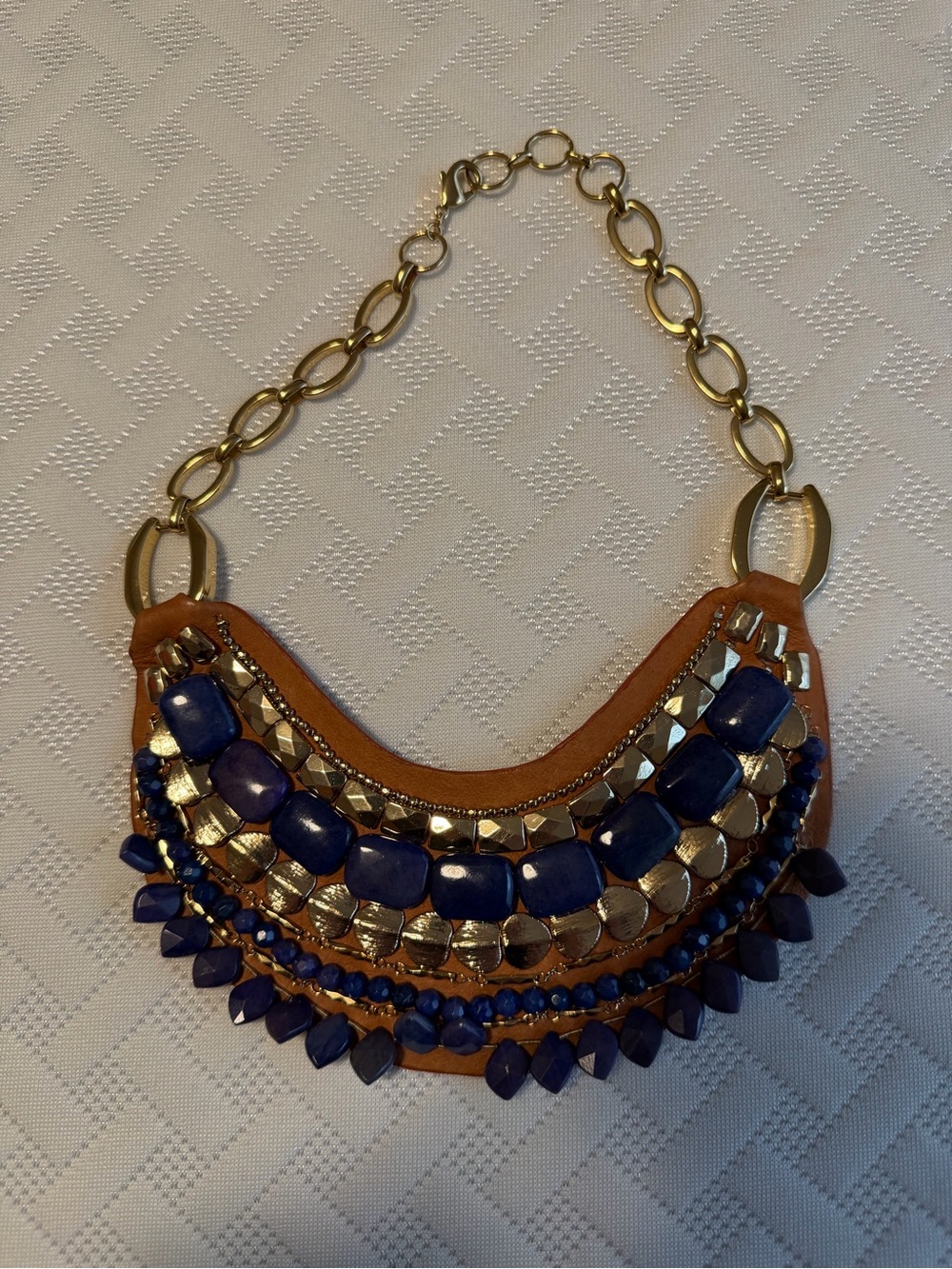 Stella & Dot Blue and Gold Beaded Collar Necklace